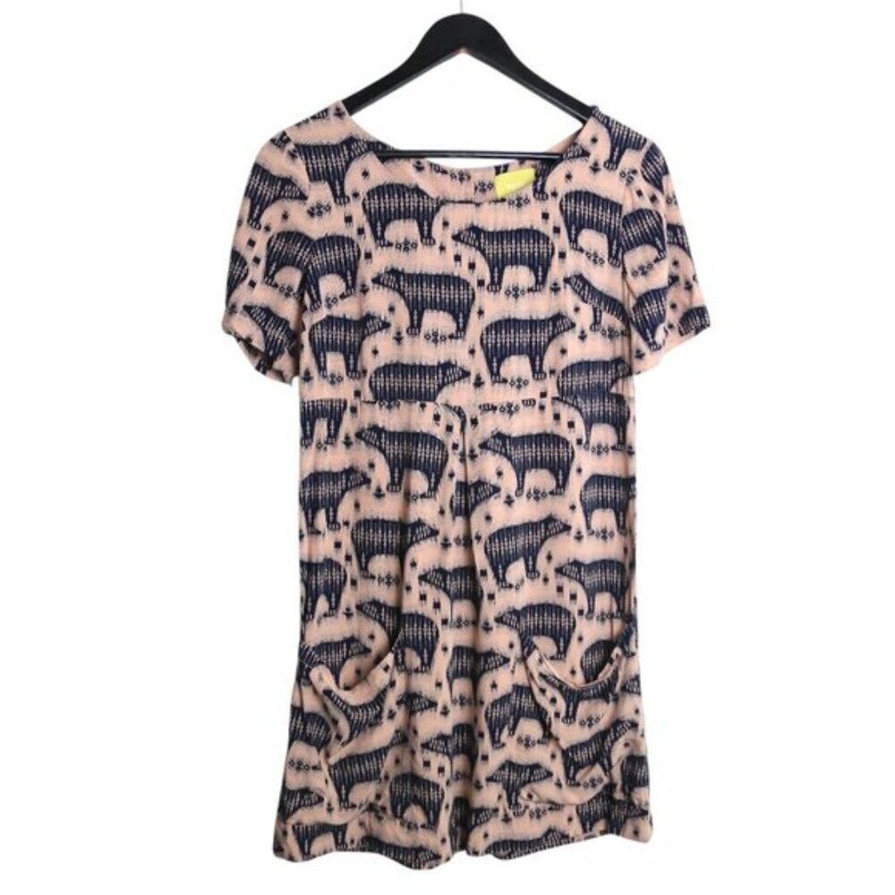 Anthropologie Maeve Zola Pink Polar Bear Printed Tunic Mini Dress Women's Size 2